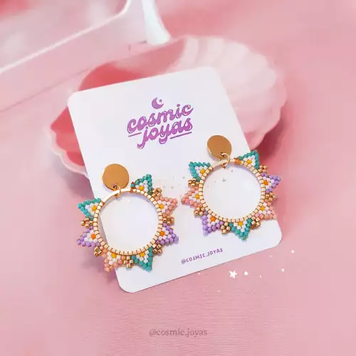Aretes solecito multicolor tejido Miyuki acero