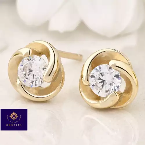 Aretes topi plata 925 con gema baño oro 18k