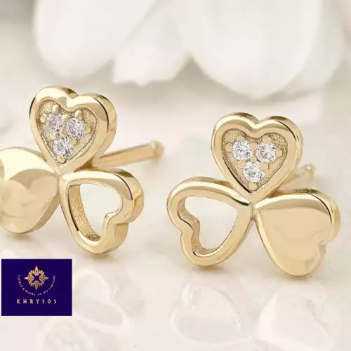 Aretes trébol plata 925 con gemas baño oro
