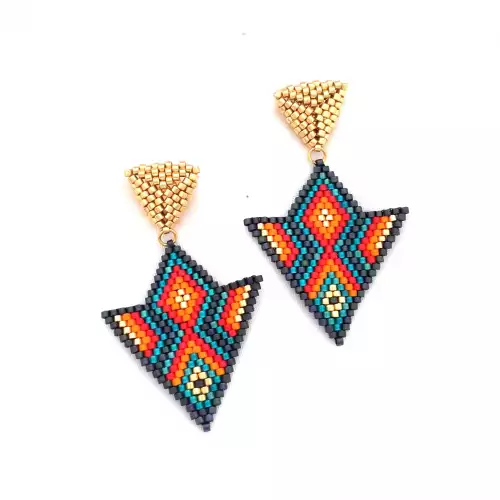 Aretes triangulares en miyuki azul naranja y aguamarina