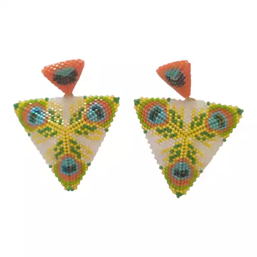 Aretes triangulares tribal en miyuki amarillo verde azul