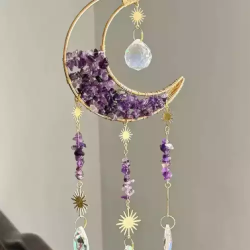 Atrapasol Luna Amatista 45 cm estructura dorada