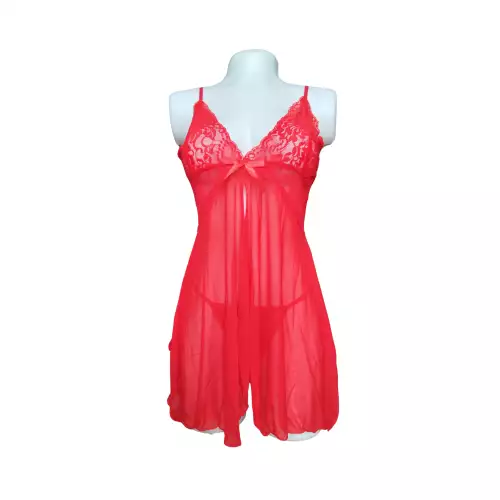 Baby Doll Lenceria Femenina Con tanga ROJO 8468