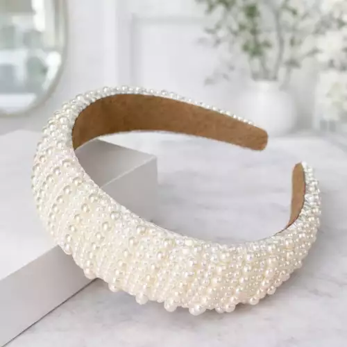 Balaca diadema con perlas tejidas 5cm para mujer