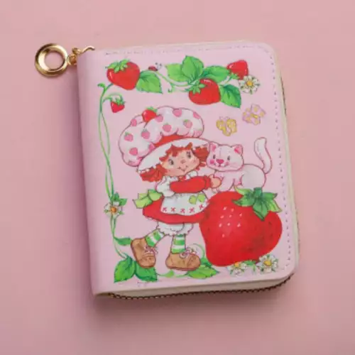 Billetera con estampado fresita y cremallera múltiples bolsillos