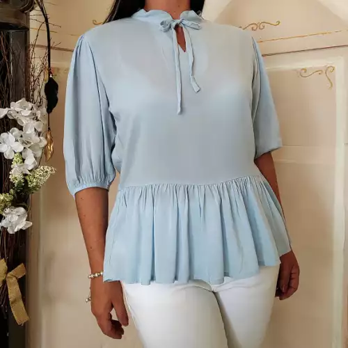 Blusa azul claro 100% algodón manga recogida talla M