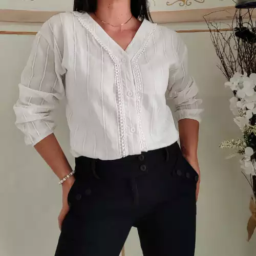 Blusa blanco marfil jacquard algodón 100% bordada
