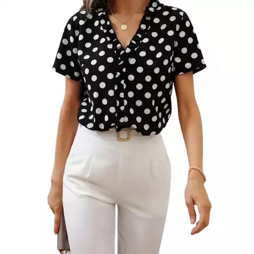Blusa De Dama Casual Manga Corta NEGRA TALLA M