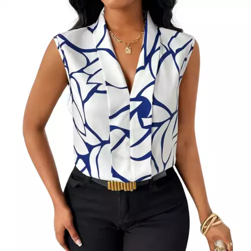 Blusa Elegante Mujer Casual ESTAMPADA AZUL TALLA M
