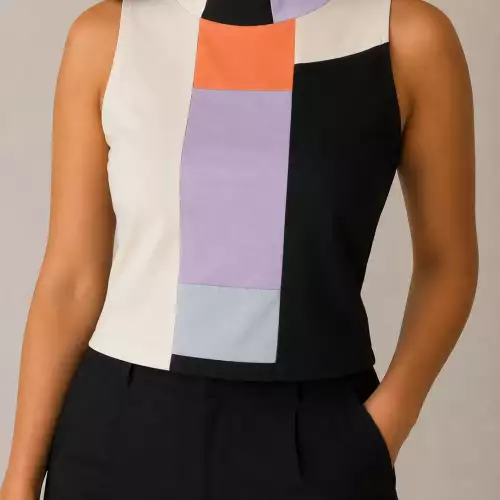 Blusa Licra Sin Manga Ordiri Textil, Diseño Único Patchwork lila