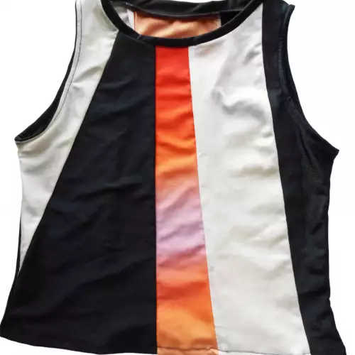 Blusa Licra Sin Manga Ordiri Textil, Diseño Único Patchwork negro blanco