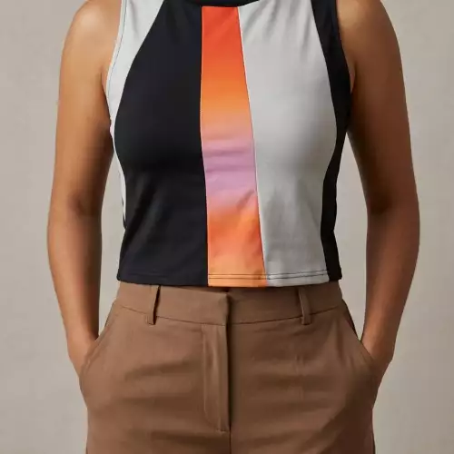 Blusa Licra Sin Manga Ordiri Textil, Diseño Único Patchwork negro blanco