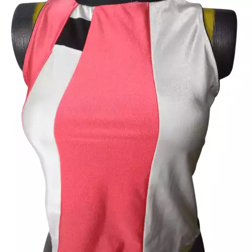 Blusa licrada Ordiri Textil Mujer Adultos, Tecnica Patchwork, Casual fucsia blanco negro