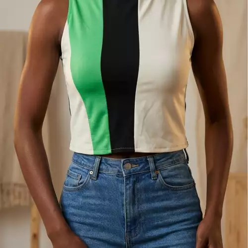 Blusa mujer licrada ORDIRI Textil, formal/informal  Patchwork EDICIÓN ÚNICA vernebla