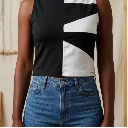 Blusa mujer licrada ORDIRI Textil formal/informal, Tecnica Patchwork EDICIÓN ÚNI blannegro