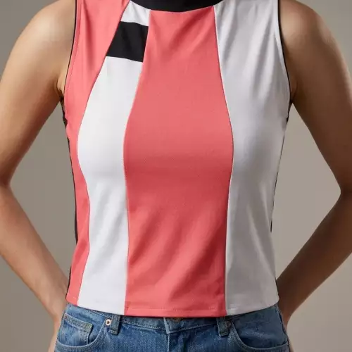 Blusa mujer licrada ORDIRI Textil formal/informal, Tecnica Patchwork EDICIÓN ÚNI fucsia blanco negro