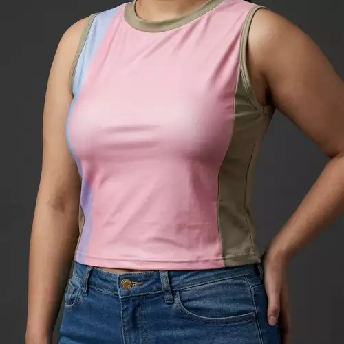 Blusa mujer licrada ORDIRI Textil formal/informal, Tecnica Patchwork EDICIÓN ÚNICA rosa gris lila