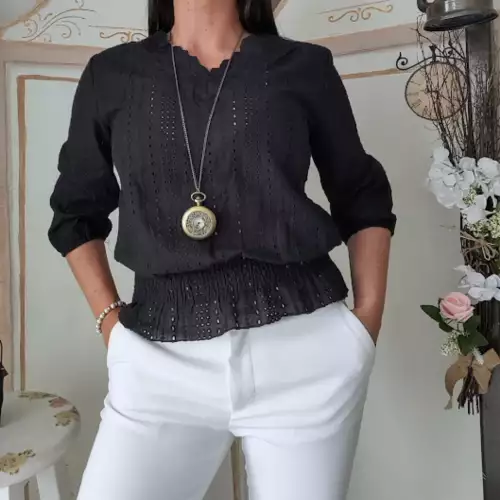 Blusa ojalillo negro victoriano algodón talla S/M