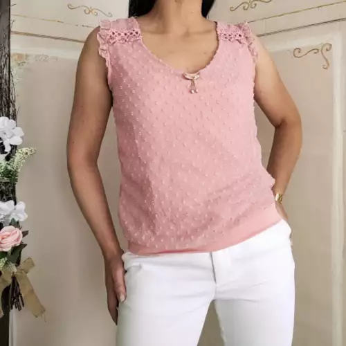 Blusa rosa vintage con encaje y boleros talla S