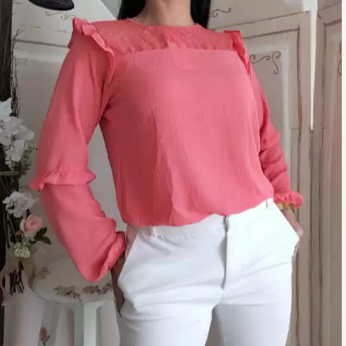 Blusa rosado salmón elegante semitransparente talla S