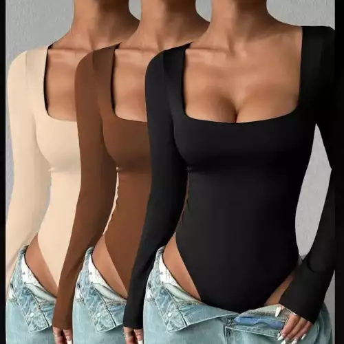 Body cuello cuadrado manga larga polilicra doble tela
