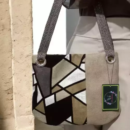 Bolso Mediano Geometría Pana