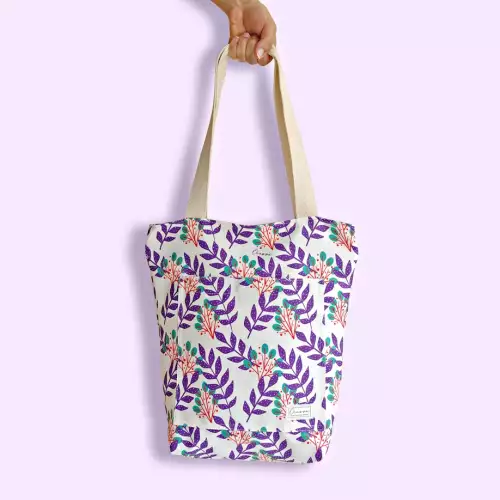 Bolso para mujer con estampado ramas moradas 42x35
