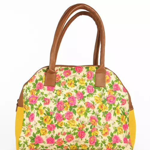 Bolso para mujer estampado floral tonos cálidos y asas acolchadas