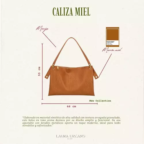Bolso para mujer tipo cuero miel con cremallera