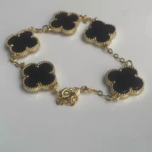 Brazalete trébol negro rodio ajustable para mujer