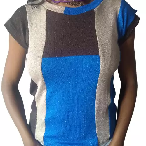 buso manga corta material licrado ORDIRI Textil, diseño unico exlcusivo cafe beigh azul brillante