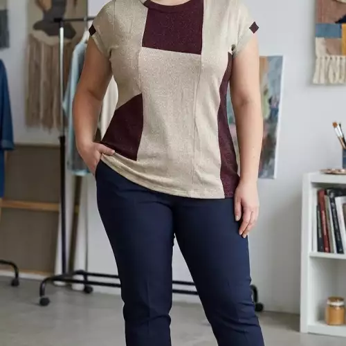 Buso manga corta mujer tejipunto ORDIRI Textil casual Patchwork EDICIÓN ÚNICA vinobei
