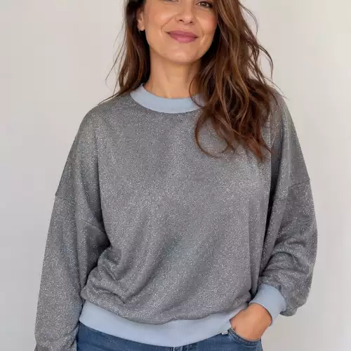 Buso manga larga mujer licrado ORDIRI Textil formal/informal, Patchwork EDICIÓN ÚNICA azuclar