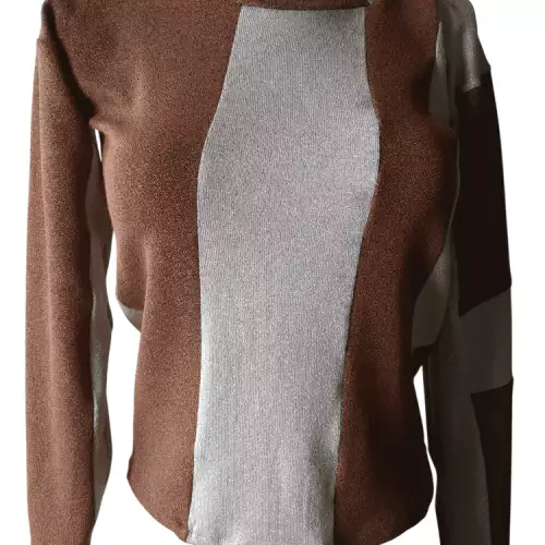 Buso manga larga tejido de punto brillante ORDIRI TEXTIL, patchwork, cafe oscuro beigh