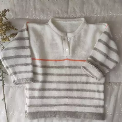 Buzo para bebé a rayas beige en lana antialérgica