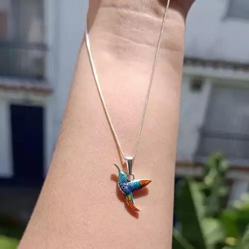 Cadena colibrí plata ley 925 artesanal 43 cm