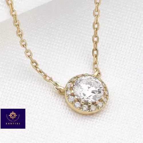 Cadena con dije Cristal circular plata oro 18k