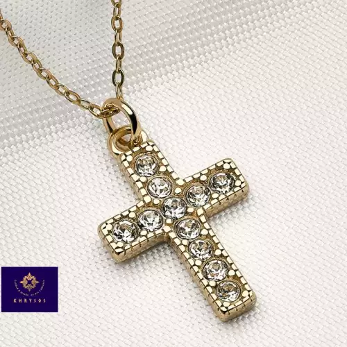 Cadena con dije Fe cruz plata 925 baño oro