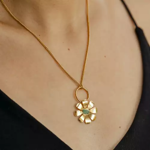 Cadena Flor Gerbera para Mujer en Bronce con baño en Oro 24K