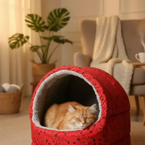 Cama iglú peluche para gatos con diseño acogedor