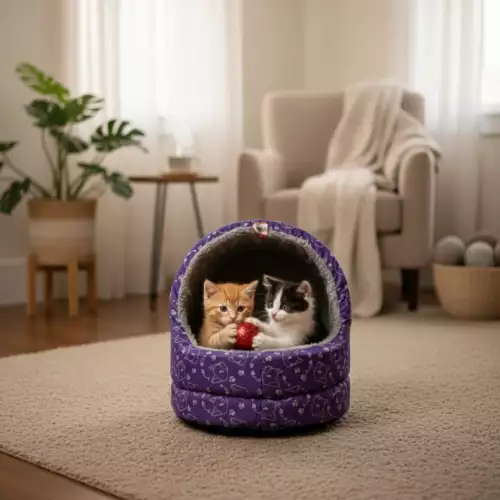 Cama Iglú Peluche Para Gatos Estampado Acogedor