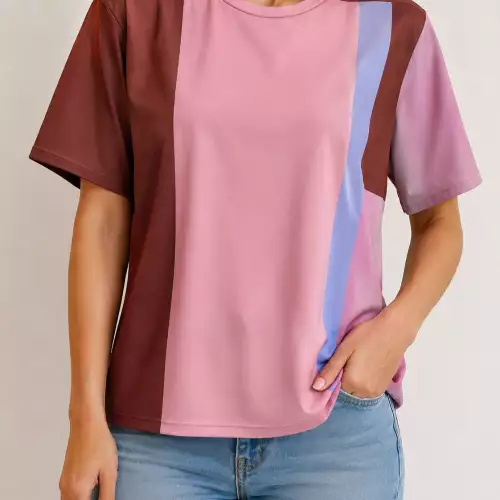 Camiblusa mujer en licra ORDIRI Textil formal/informal, Tecnica Patchwork EDICIÓN ÚNICA fucocre