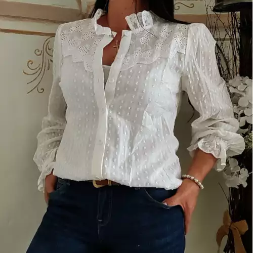 Camisa Blanca Boho Marfil | Mujer