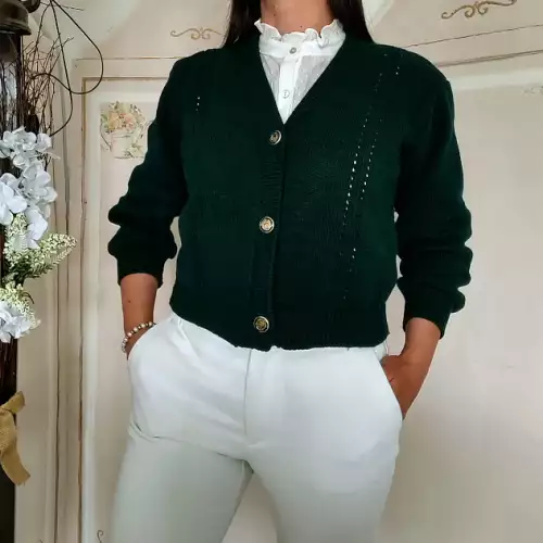 Cardigan verde oscuro manga larga cierre botones talla S/M