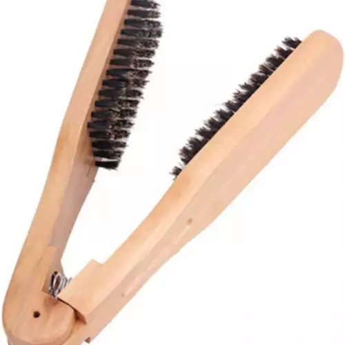 Cepillo de madera doble cerda para planchar cabello