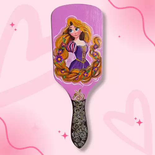 Cepillo madera Rapunzel pintado a mano 25 cm