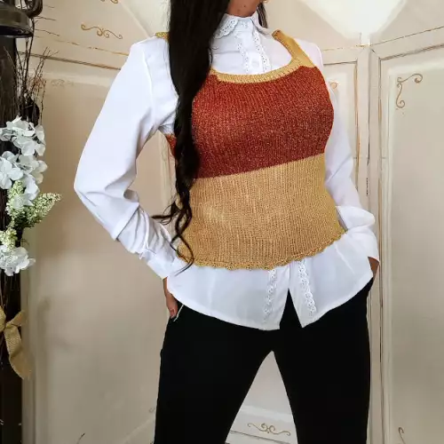 Chaleco punto bicolor amarillo naranja cierre botones S