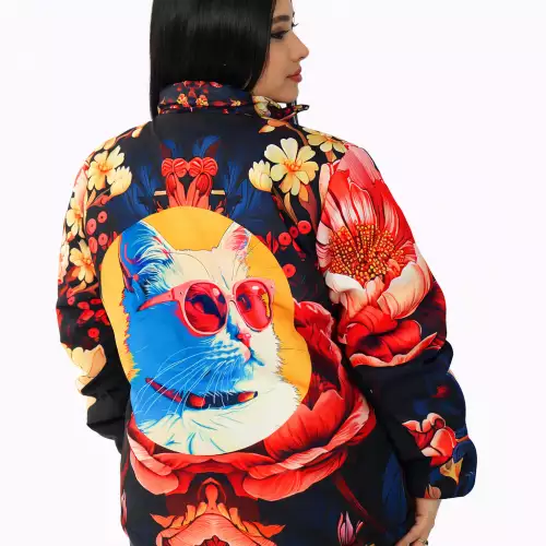 Chaqueta mujer Davsan estampada Gato Diseño floral oversize