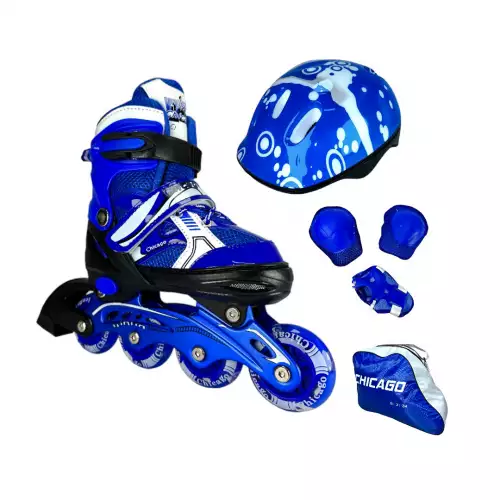 Patines En Linea Ajustables Kit Chicago Con Protecciones Azul