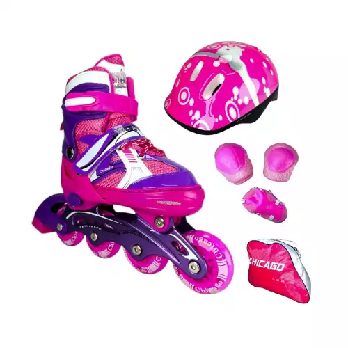 Patines En Linea Ajustables Kit Chicago Con Protecciones Fucsia